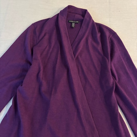 Eileen Fisher 100% Merino Wool Open Cardigan Purple Long S - Picture 4 of 9